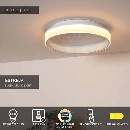 Lucide ESTREJA - Flush ceiling light - Ø 40 cm- LED 3 StepDim - CCT - 2500K/3000K - White - USP
